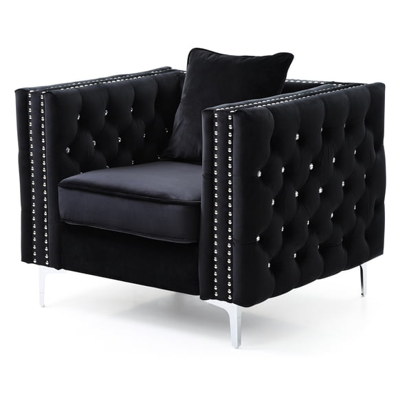 Black Velvet Track Arm Chair For Relax And Unwind - 30" H X 40" W 34" D, Foam Filled, Simple Assembly, Use In Comfy Moments High, Wide, Deep, Easy Single