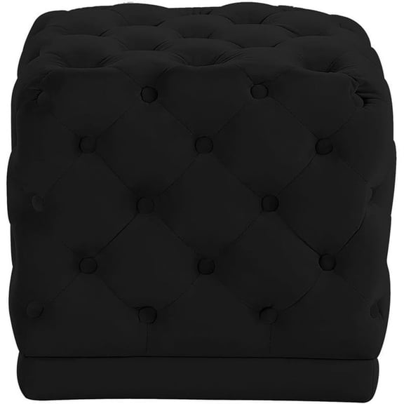 Black Velvet Tufted Square Ottoman Stool 18 W x 18 D x 17 H