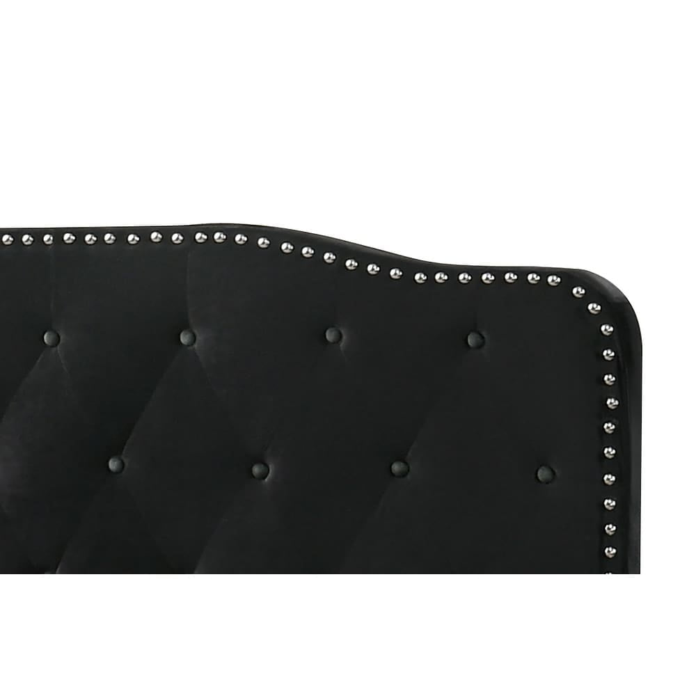 Black Velvet Full Bed with Tufted Upholstered Headboard