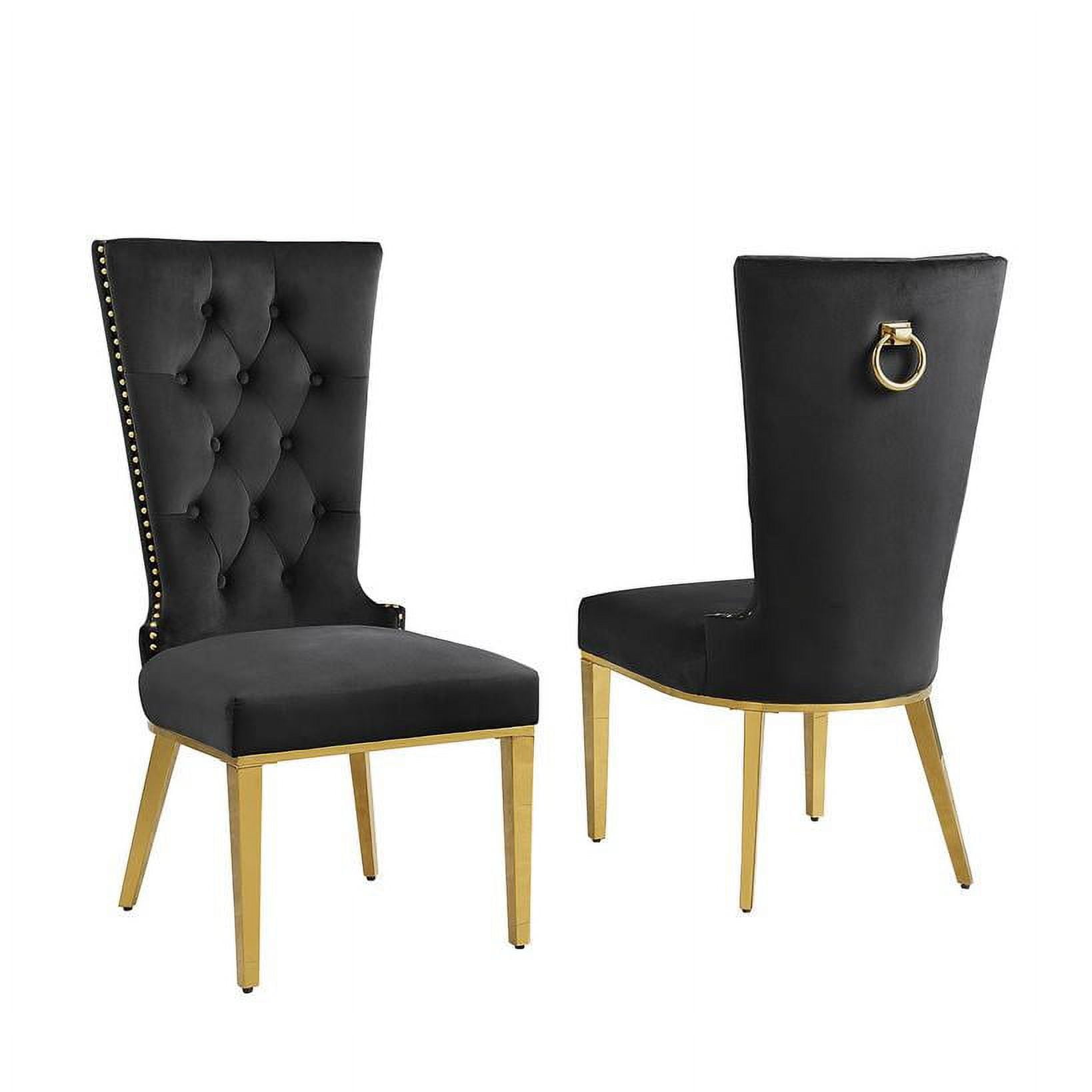 Black Velvet Tufted Side Chair with Gold Metal Legs