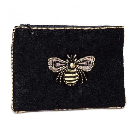 MDR Trading Inc. AB-90-ROYALE-01-BEE Black Velvet With Beaded 3D Bee Pouch