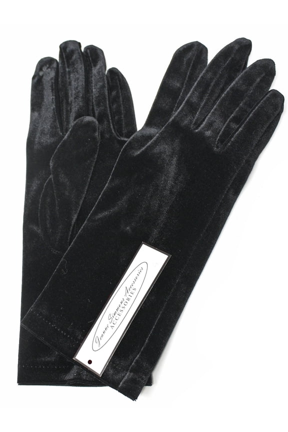 Black Velvet Wrist Length Dress Gloves - Party, Prom, Wedding, Dress Up