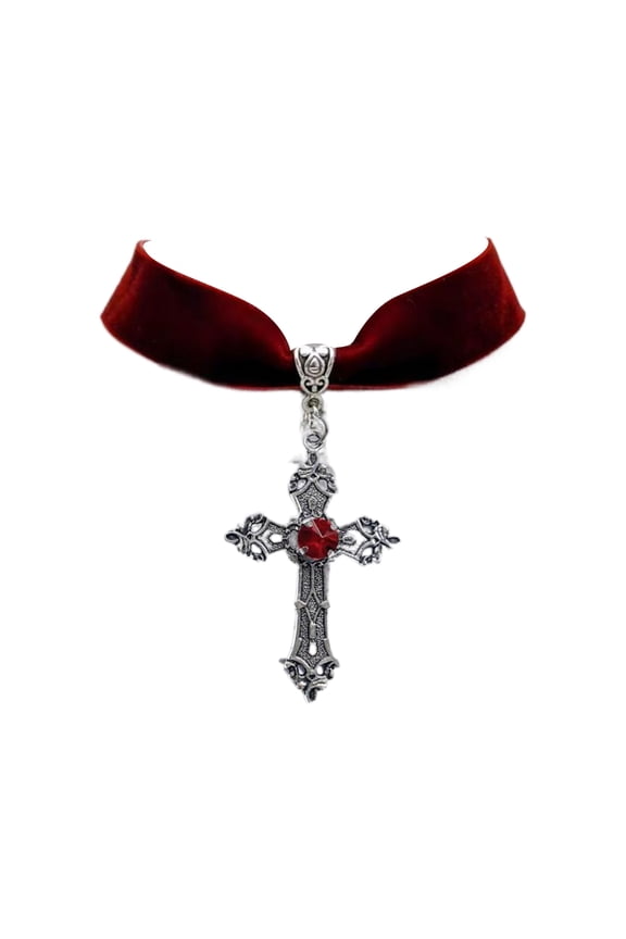 Black Velvets Choker Necklace Gothic Vintage Black Velvets Chain Halloween Crucifix Pendant Clavicle Chain Jewelry