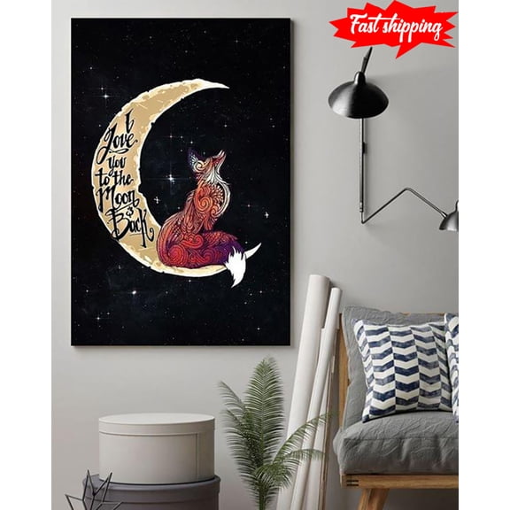 Black Version Wolf With Special Patterns Standing On The Crescent Moon I Love You To The Moon & Back 24 x 36 Inch Poster