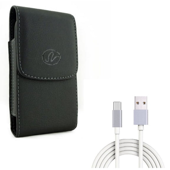 Black Vertical Leather Phone Case Cover Protective Pouch w White 10ft Long Type-C Cable Rapid Charger Sync USB Wire N1G for Motorola Moto Z2 Play Z Play Droid Force Droid G7 Power - OnePlus 6