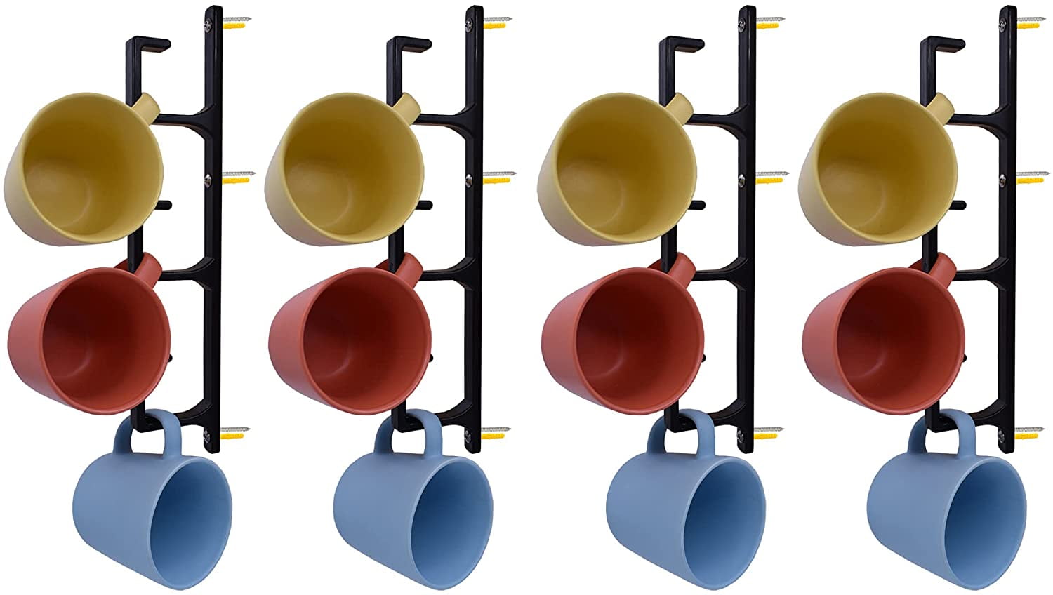 Black Vertical Narrow Corner Coffee Mug Rack Cup Holder Wall Mounted