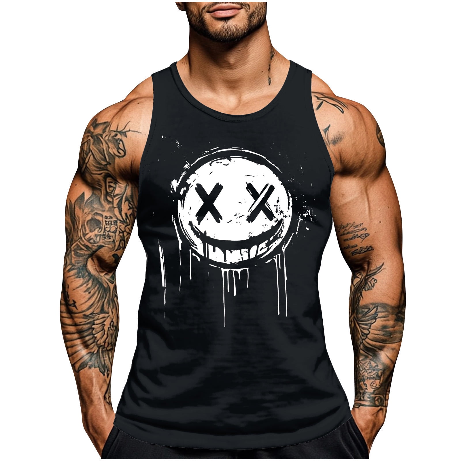 Black Vests for Man Summer Fall Crewneck Skeleton Graphic Sport Gym ...