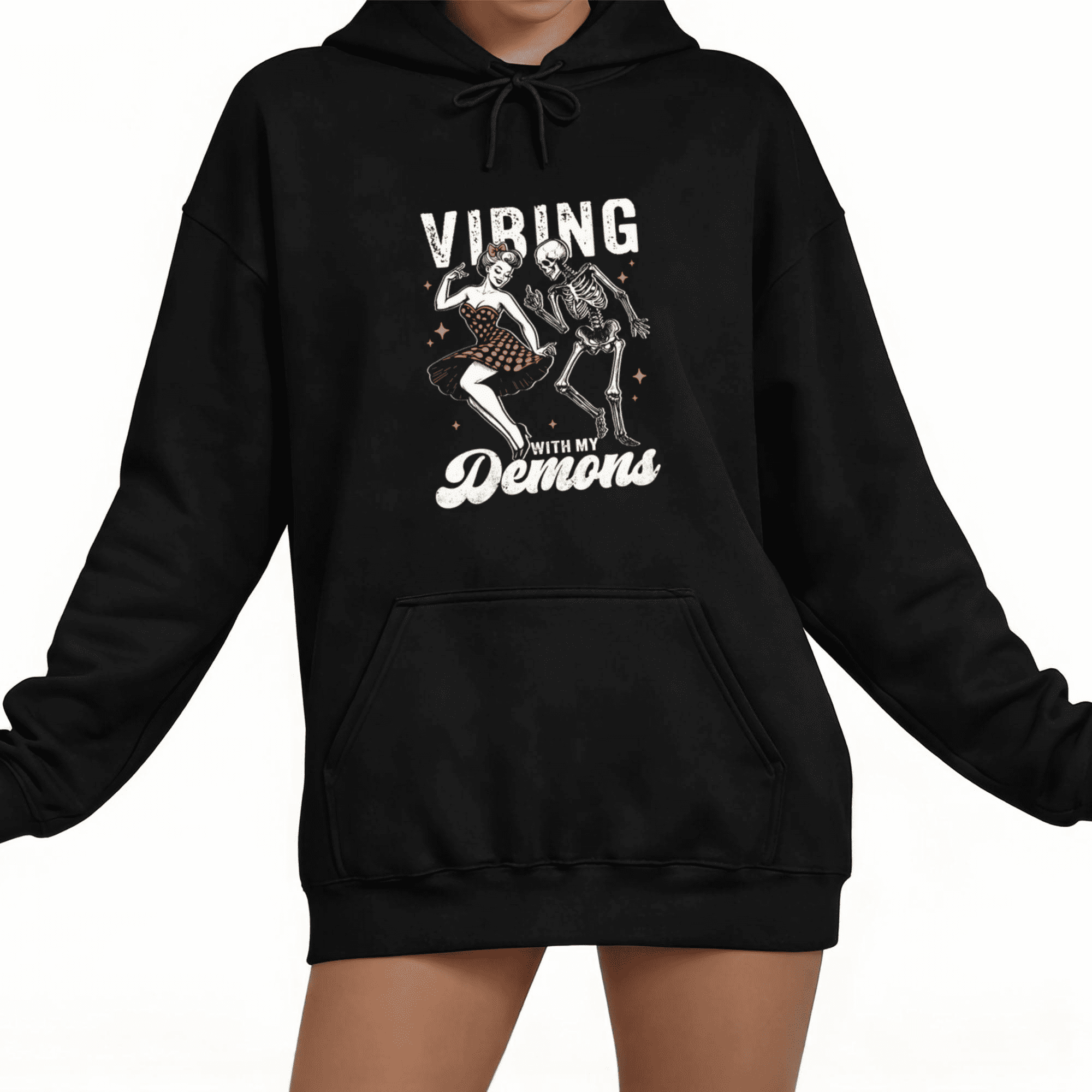 Black Vibing With My Demons Print Hoodie Graphic Sweatshirt Gothic ...