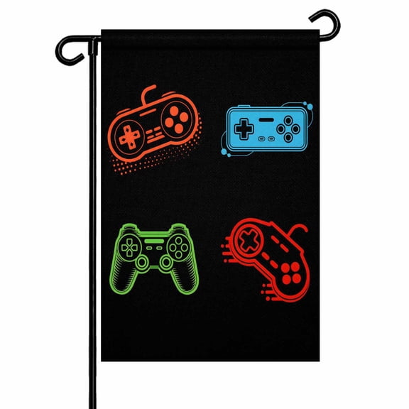 Black Video Game Themed Garden Flags for Outside Gamer Game Controller Lines Double Sided Yard Flags Outdoor House Decoration, Small 12X18 Inch,