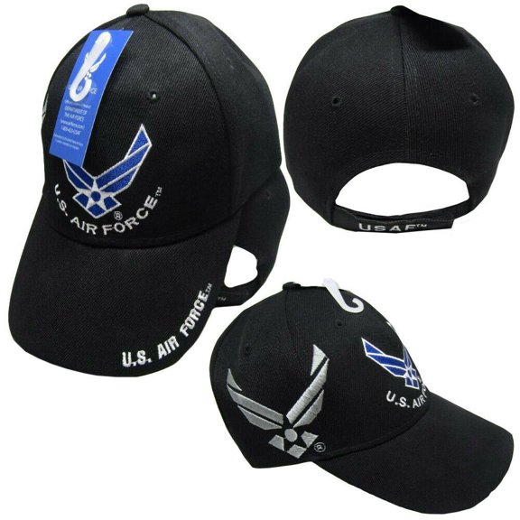 U.S. Air Force Wings Black Silver Shadow Embroidered Cap Hat