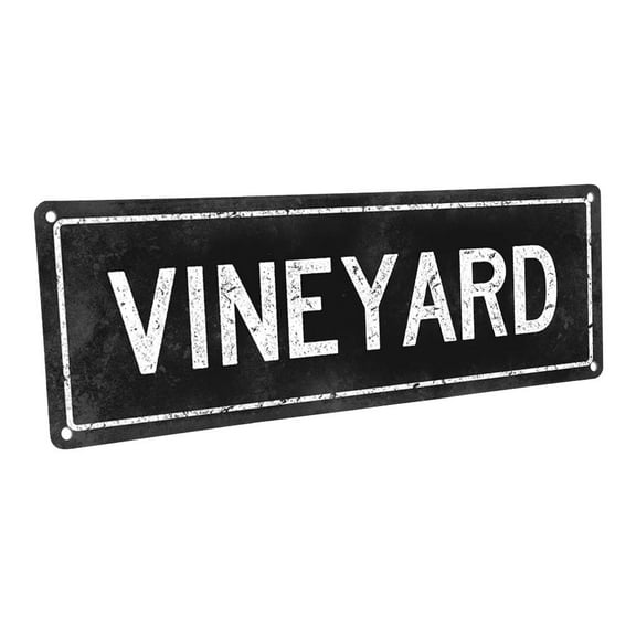 Black Vineyard 4"x12" Metal Sign, Wall Décor for Kitchen and Dining