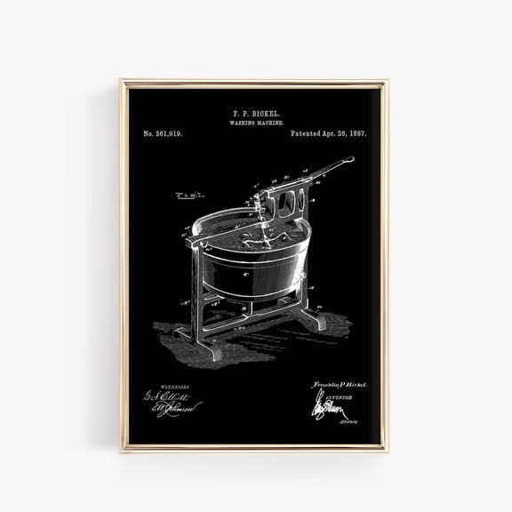 Black Vintage Art Laundry Room Decor Washing Machine Poster Minimalist Wall Sign Poster, Unframed Poster Size 8x12