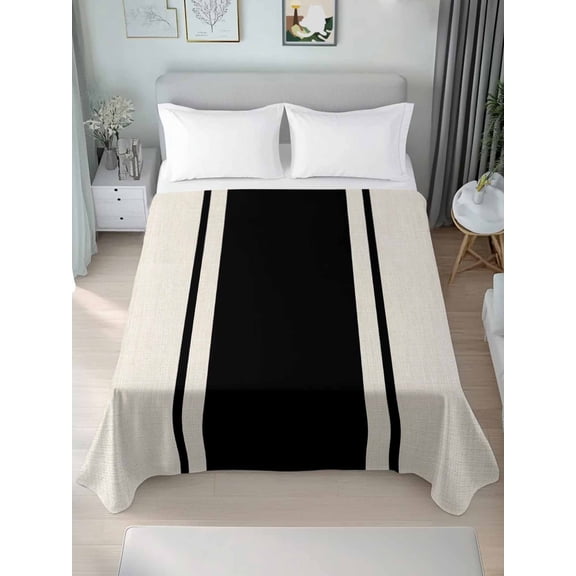 Black Vintage California King Size Flat Sheet, Wrinkleproof & Fadeproof Cooling Flat Bed Sheet Only, Geometric Stripes Simple Lines Breathable Soft Bedding Top Sheets 108 x 98 Inches