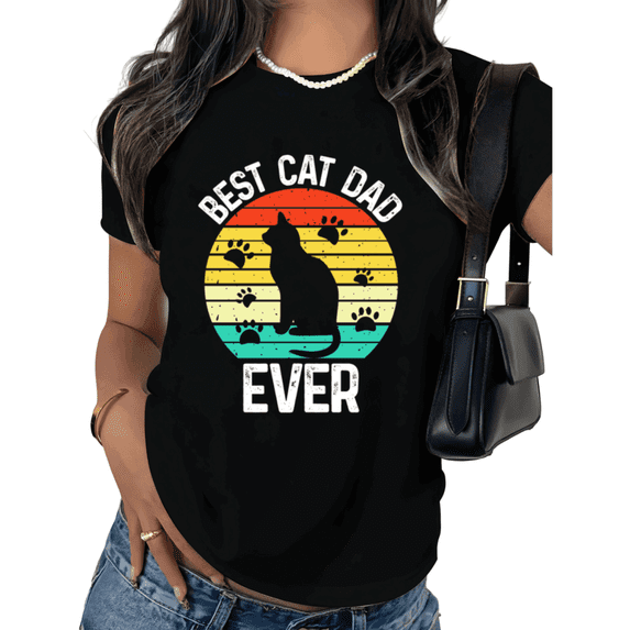 Black Vintage Cat Dad Retro Print Tshirt Graphic Tees Shirts Cat Lover Gift Funny Cat Owner Casual Wear S 5XL Tops