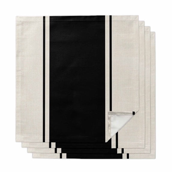 Black Vintage Cloth Napkins, Geometric Stripes Simple Lines Washable and Reusable Dinner Napkins Set of 4, Table Napkin for Kitchen Party Birthday Wedding Hotel Housewarming 20"x20"