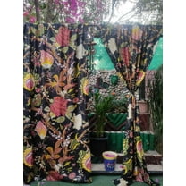 Black Vintage Floral Curtain, Set Of Two Panels, Boho Drapes, with Matching Tie Back. Can Be Customised to Blackout Drapes