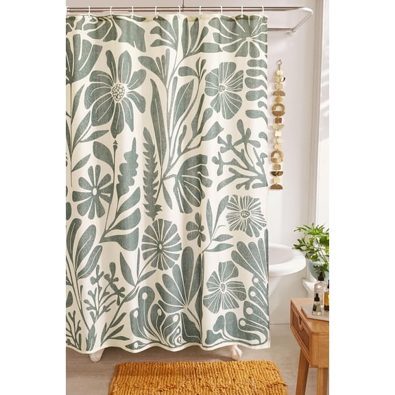 Black Vintage Floral Faux Linen Shower Curtain for Bathroom Decor - 210GSM Heavy Duty Modern Farmhouse Country Rustic Matisse Plants Botanical Shower Curtain Set with Hooks