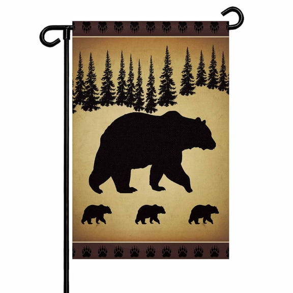 Black Vintage Forest Bear Garden Flags for Outside Country Farmhouse Pine Double Sided Yard Flags Outdoor House Decoration, Small 12X18 Inch, Brown