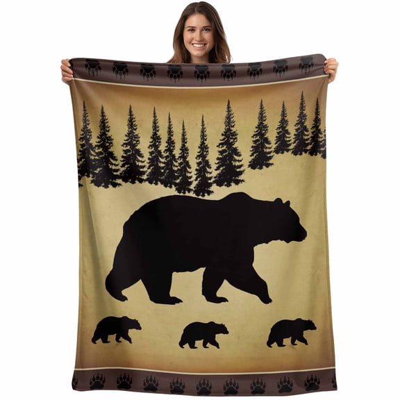 Black Vintage Forest Bear Throw Blankets, Country Farmhouse Pine Soft Fleece Blanket Decorative for Home Sofa Couch Chair Living Bedroom, 30x40 Inches, Brown