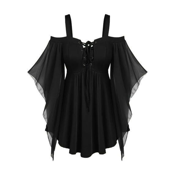 Black Ladies Color Block T Shirts Vneck Tops Tee for Women Spaghetti Strap Short 3/4 Length Batwing Sleeve Cold Shoulder Medieval Goth Mesh Cami Tank Shirts 2025 L