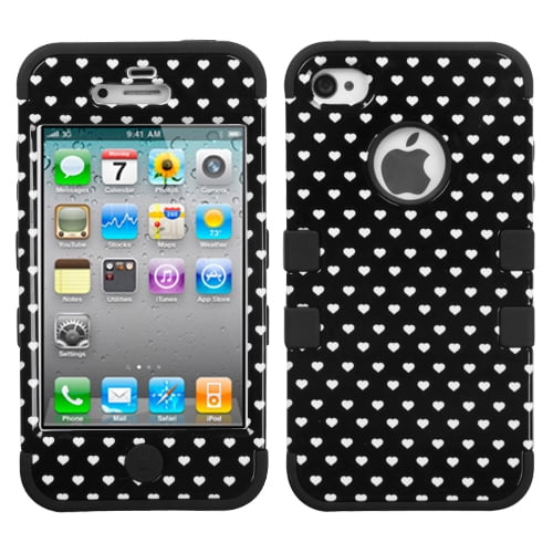 Black Vintage Heart Dots/Black TUFF Hybrid Phone Protector Cover (Military-Grade Certified) for APPLE iPhone 4s/4