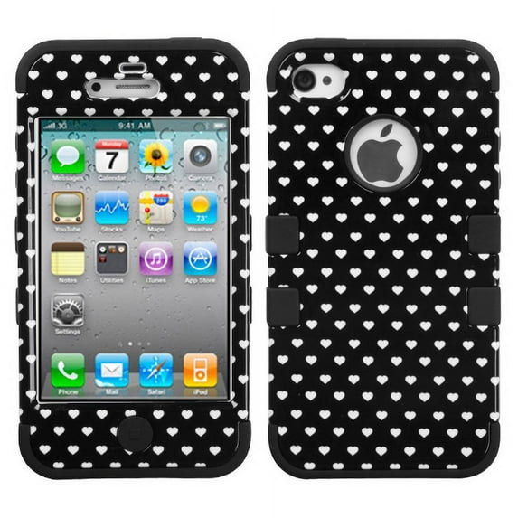 Black Vintage Heart Dots/Black TUFF Hybrid Phone Protector Cover (Military-Grade Certified) for APPLE iPhone 4s/4