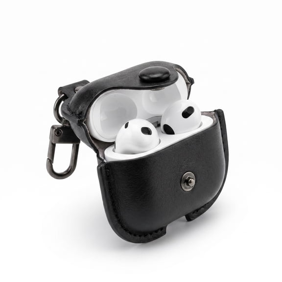 Black Vintage Leather AirPods Case with Brass Hardware Clip for AirPods 3rd Generation