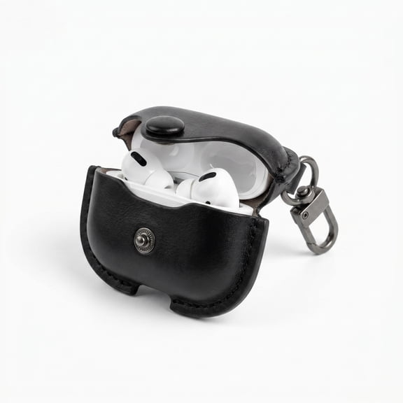 Black Vintage Leather AirPods Case with Brass Hardware Clip for AirPods Pro & Pro 2