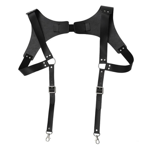 Black Vintage Leather Suspenders Braces Shoulder Strap Belt Harness For Men