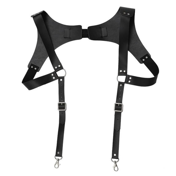 Black Vintage Leather Suspenders Braces Shoulder Strap Belt Harness For Men