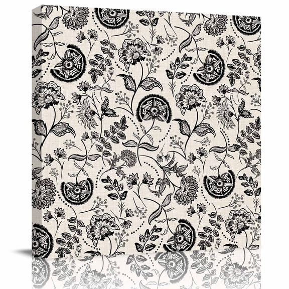Black Vintage Pastoral Flowers on Linen Canvas Artwork Painting Art, Beige Balck Square Framed Wall Decorations Prints Picture for Bedroom Kitchen Living Room, 8x8 in