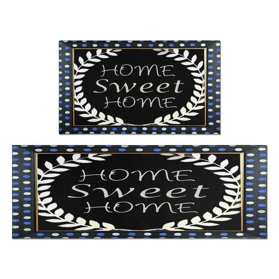 Black Vintage Plaid Text Rugs and Mats Non Skid Washable Absorbent Microfiber Soft Kitchen Mat for Floor Set Of 2 Decor Stain Resistant 17"x47"+17"x30"