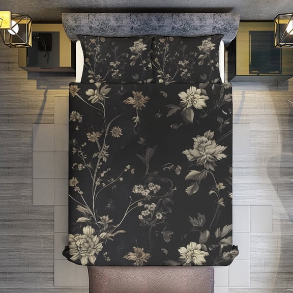 Black Vintage Quilt Cover Set Fashionable Printed Bedding Covers with Pillowcase Home Textiles, Twin (68"x86")