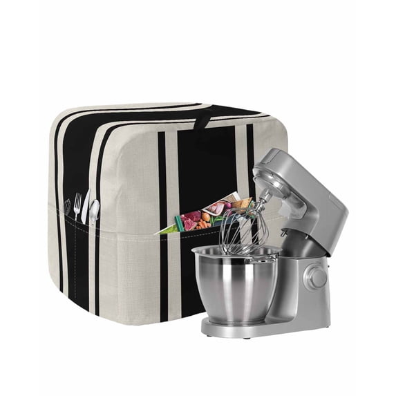Black Vintage Stand Mixer Dust Cover with Storage Pocket & Handles, Geometric Stripes Simple Lines Fits All Tilt Head & Bowl Lift Kitchen Appliance Cover Organizer Bag Accessories, 4.5-5 Quart