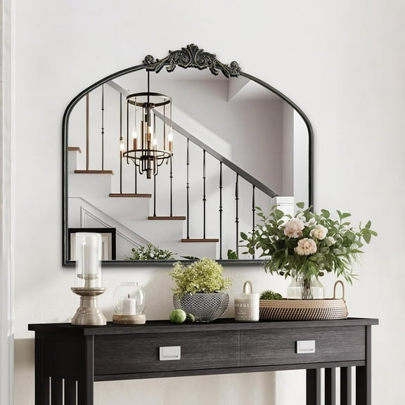 Black Vintage Wall Mirror Window Decorative Traditional Mirrors Antique Arched Farmhouse for Living Room Bedroom Entryway Bathroom Vanity (29 * 36 * 1.2,Black)