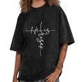 thumbnail image 1 of Black Vintage Washed Christian He Is Risen Cross Script Print Tshirt Graphic Tees Shirts Easter Gift S-2XL Tops, 1 of 5