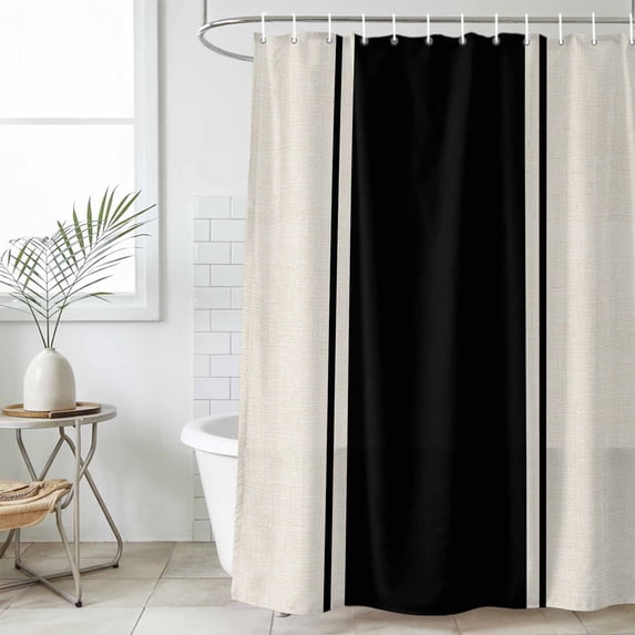 Black Vintage Waterproof Fabric Shower Curtain,Geometric Stripes Simple Lines Waterproof Fabric Shower Curtain for Bathroom Curtains Bathtubs Hotel Shower Curtains with 12 Hooks Small 36x78in