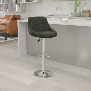 Emma + Oliver Black Vinyl Diamond Pattern Back/Bucket Seat Adjustable Barstool