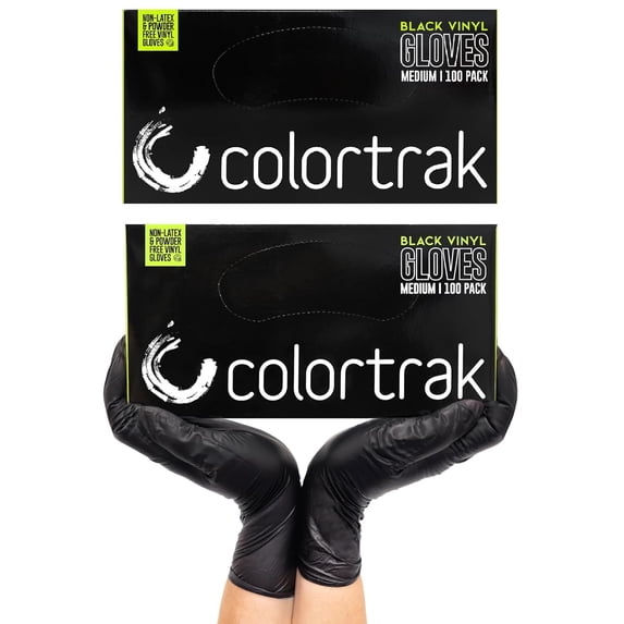 Black Vinyl Gloves, Disposable Latex-Free & Powder-Free Hair Color Gloves for Chemical Processing & Salon Services, 200 Count (2 Boxes), Large