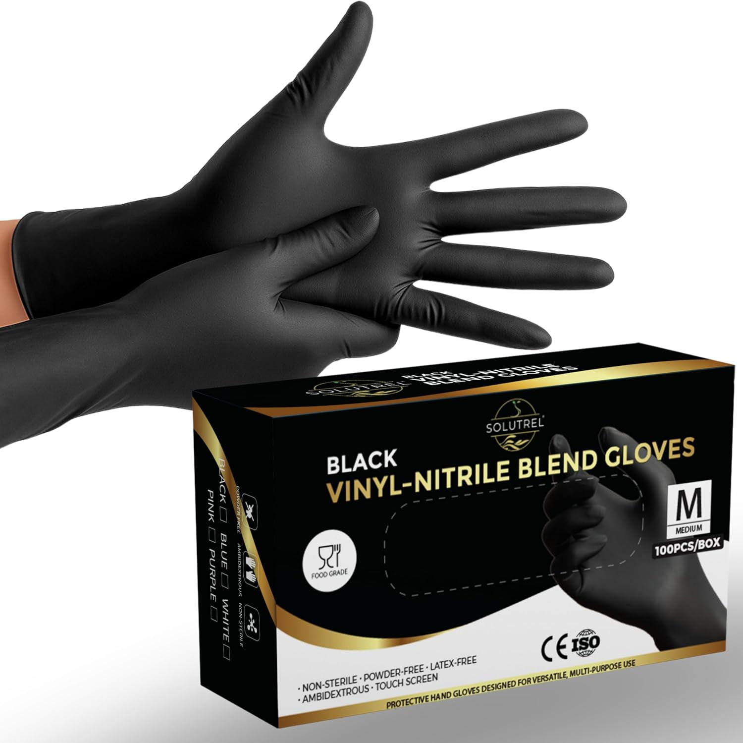 Black Vinyl-Nitrile Disposable Gloves, 4.5mil, Latex & Powder-Free, For ...