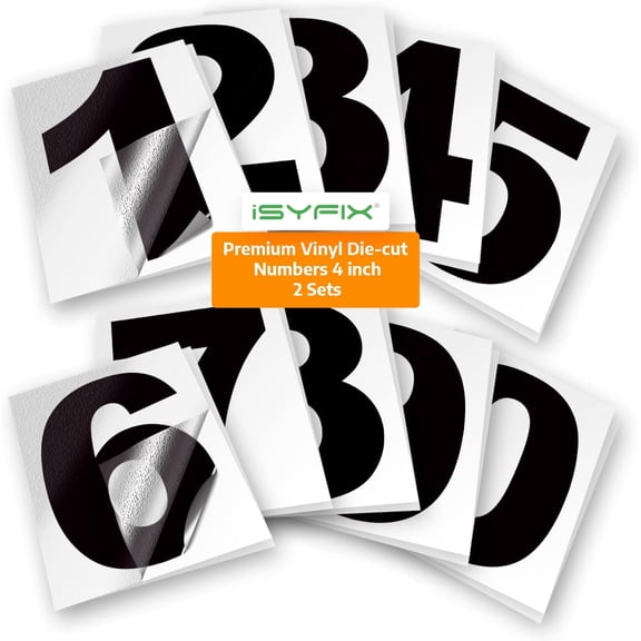 Black Vinyl Numbers Stickers 4 Inch Self Adhesive (2 Sets) Premium Decal Die Cut and Pre-Spaced for Mailbox Signs Window Door Cars Trucks Home Address Number Indoor or Outdoor