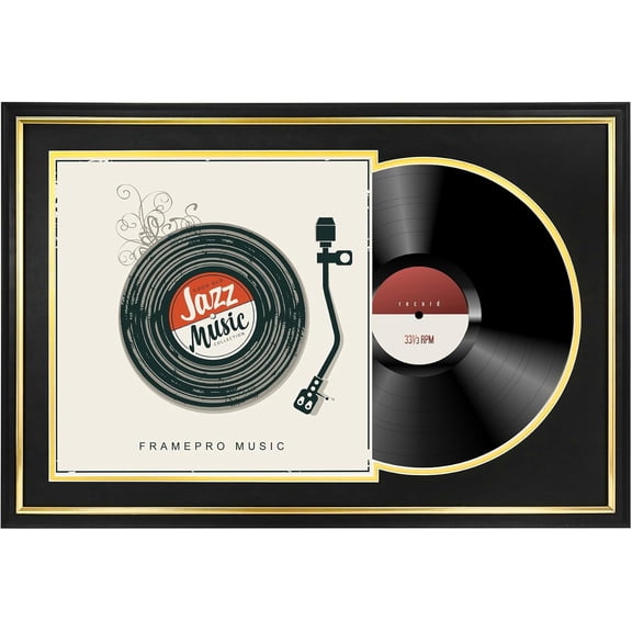 Black Vinyl Record Album Frame with Gold Trim for 12*12 LP Covers Black