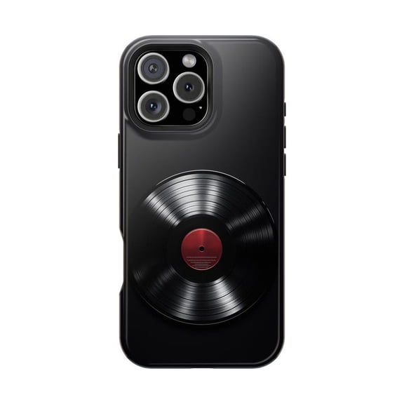 Black Vinyl Record Metallic Finish Retro Music Artistic Phone Case with iPhone 11 to 17 Pro Max