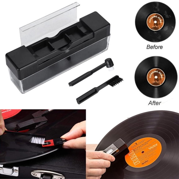 Black Vinyl Record Player Cleaning Brush Set - Dj Turntable Equipment Accessories, Dust Removal Tool For Vinyl Records, Includes Brush And Cleaning Stick - For Audiophiles, Djs,