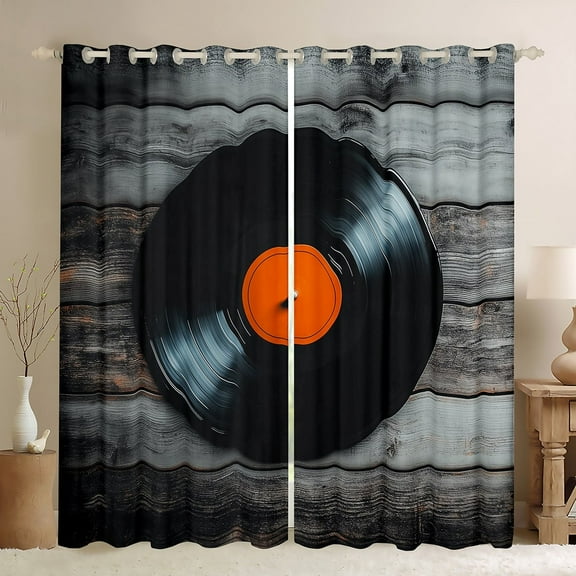 Black Vinyl Records (38Wx45L) 2 Panels Curtains Vintage Cb Disc Print 30%-50% Blackout Curtains,Musci Vinyl Curtains & Drapes Retro Decor Window Curtains for Teens Woman Men Home