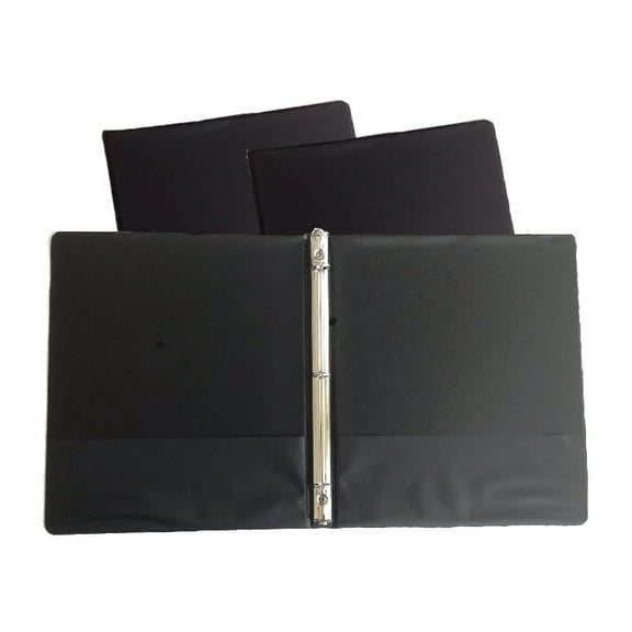 Black Vinyl Standard 3-Ring Binders, 1/2-Inch, for 8.5" x 11" Sheets, with Inside Pockets, 3-Pack