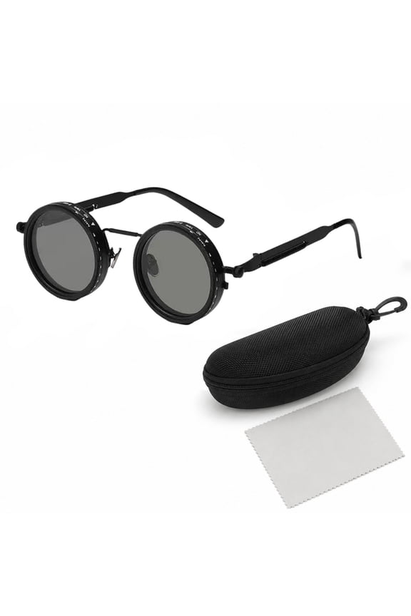 Black Visions Sunglasses, 1-9 Gear Polarized Vision Glasses, Lightweight Round Metal Frame Eyewear for Driving, Fishing, Cycling, Hiking & Outdoor Activities