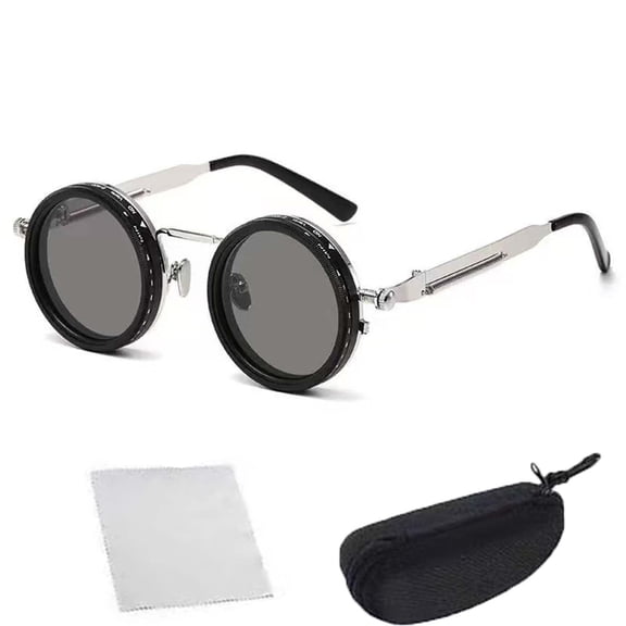 Flexioptics Adjustable Sunglasses, The Optics Adjustable Sunglasses, 1-9 Gears Steampunk Retro Metal Round Polarized Glasses with ND Filter Lenses
