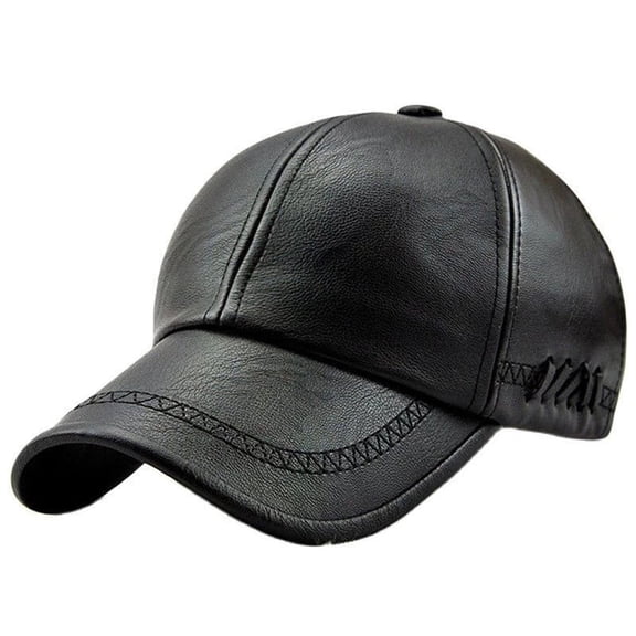 Black Visors Men's Cap PU Leather and Velvet Casual Baseball Cap Middle Aged and Elderly Warm Outdoor Cold Duck Cap