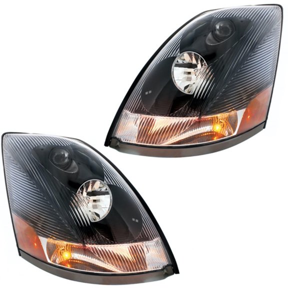 Black Volvo VNL Trucks Headlight Set 1 YEAR WARRANTY
